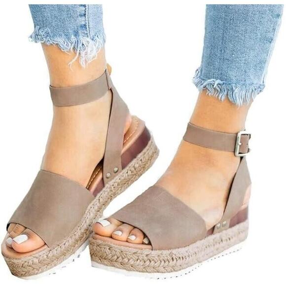 NEW Athlefit Khaki Brown Platform Espadrille Wedge Sandal Women's 10.5 Size 41 - Picture 1 of 9